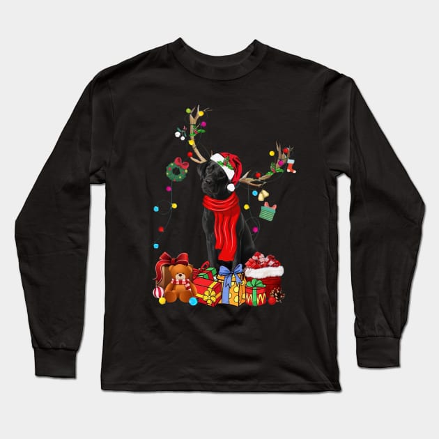 Black Labrador Reindeer Xmas Lights Merry Christmas Long Sleeve T-Shirt by cogemma.art